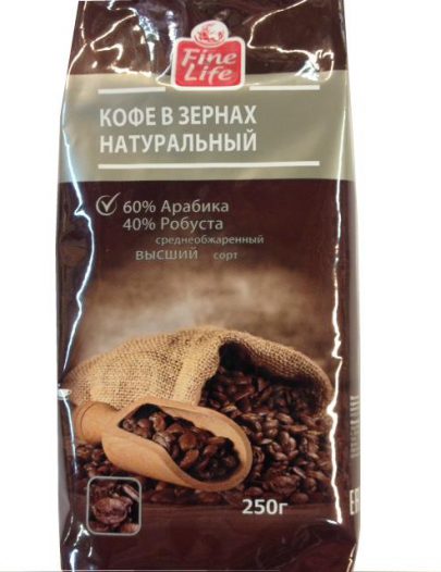 Кофе Fine Life натуральный в зернах 60% арабика и 40% робуста