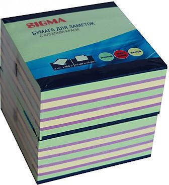 Бумажный блок Sigma с липким краем 76Х76 400 листов 2 шт 3 цвета (зеленый