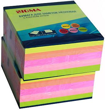 Бумажный блок Sigma с липким краем 76Х76 400 листов 2 шт 5 цветов (желтый